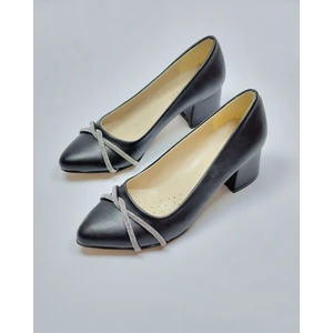 Siyah Alçak 4 cm Topuklu Taşlı Abiye Ayakkabı