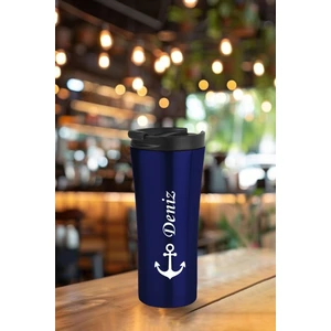 kişiye  ısim baskılı 500 ml çift katmanlı 304 çelik kaydırmaz taban araç termos mug coffee