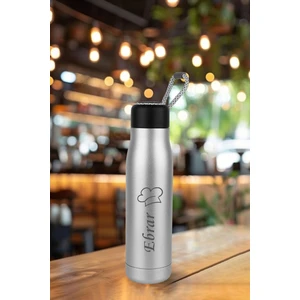 Kişiye  ısimli baskılı termos 600 ml çift katmanlı 304 çelik taşıma ıpli termos mug matara