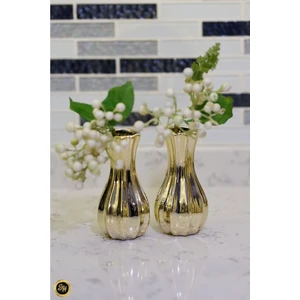 Snow Homs 1-Adet Tombul Desenli Vazo Gold Biblo Dekoratif Sunumluk Dekor