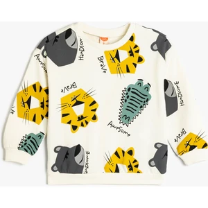 Sweatshirt Uzun Kollu Bisiklet Yaka Hayvanlar Baskılı Şardonlu Pamuklu