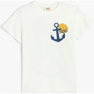 Basic T-Shirt Çapa Baskılı Kısa Kollu Bisiklet Yaka Pamuklu