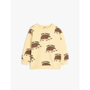 Sweatshirt Uzun Kollu Bisiklet Yaka Kirpi Baskılı Şardonlu Pamuklu