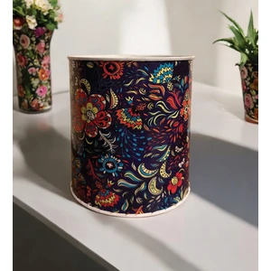Çok Renkli Çiçek Desenli Silindir Kumbara