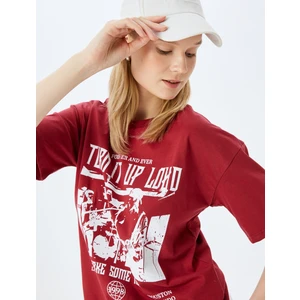 Slogan Baskılı Bisiklet Yaka Kısa Kollu Rahat Kalıp T-Shirt