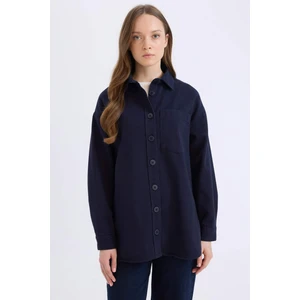 Relax Fit Basic Düz Gabardin Uzun Kollu Gömlek Tunik A6474AX24WN