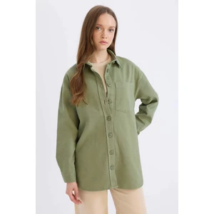 Relax Fit Basic Düz Gabardin Uzun Kollu Gömlek Tunik A6474AX24WN