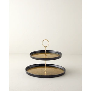 English Home Nova Cam Katlı Servis 28X22 cm Siyah-Gold