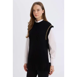 Yarım Balıkçı Yaka Basic Düz Yan Yırtmaçlı Triko Süveter D5022AX24AU