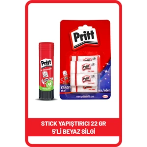 Stick 22 gr Shrink + Pritt Beyaz Silgi 5'li Blister