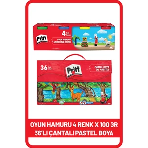 36’lı Pastel Boya - Çantalı Ambalaj + Pritt 4'lü Oyun Hamuru (4x100g)
