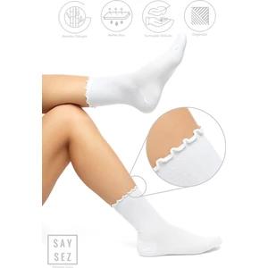 Bambu Kadın Lastiksiz Fırfırlı Soket Dikişsiz Premium Çorap / Iz Bırakmaz / Sıkmayan Çorap