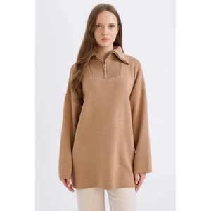 Regular Fit Fermuarlı Dik Yaka Triko Kazak Tunik	 B0191AX24WN