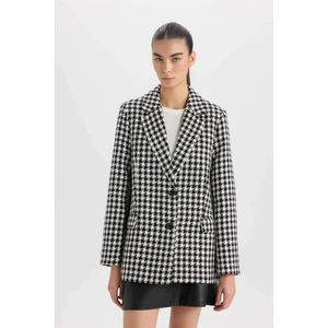 Oversize Geniş Kalıp Ceket Yaka Düğmeli Tweed Desenli Blazer Ceket V2814AZ24AU