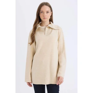Regular Fit Fermuarlı Dik Yaka Triko Kazak Tunik	 B0191AX24WN