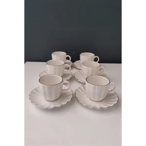 Kütahya Porselen Luz Form Platin File 12 Parça 6 Kişilik Kahve Fincan Takımı