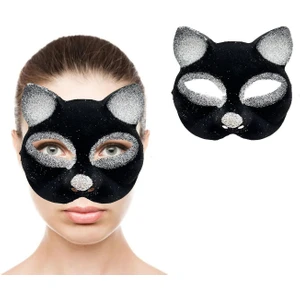 Sinerji Shop Siyah Renk Gümüş Simli Süet Kaplama Kedi Maskesi 18x14 cm