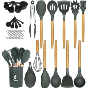 Mikla Isıya Dayanıklı Yanmaz Yapışmaz 33 Parça Silikon Spatula Mutfak Seti Gri