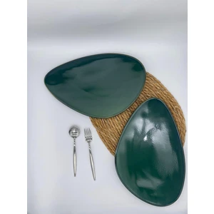 2'li Brush Yeşil Oscar Servis/Sunum Tabağı 35 Cm