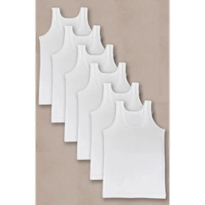 Mibi Wear Beyaz Erkek Çocuk Penye Atlet 6 Lı Paket Pamuk Üretim