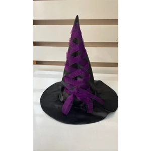 Butik Happy Kids Kız Çocuk Siyah Saten Mor Kurdeleli Cadı Şapkası