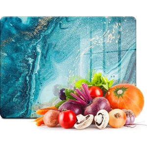 Mavi Mermer Görünümlü Cam Kesim Tablası 30 x 40 cm