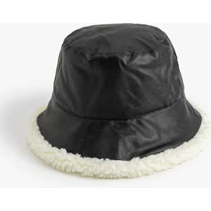 Suni Deri Bucket Şapka Peluş Astarlı