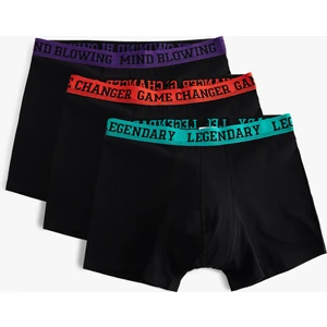 Slogan Baskılı Bel Detaylı Pamuklu 3'lü Boxer Seti