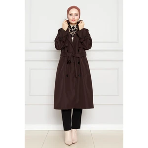 Cepkenli Kemerli Trençkot-Kahverengi