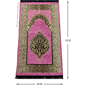 Lüks  Osmanlı Şönil Seccade Tesbih Hediyeli Fuşya
