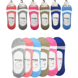 Kardeşler Çorap Kadın Babet Çok Renkli Çorap Pamuklu Desenli Görünmez Kaydırmaz Topuk Silikonlu 6'lı Paket