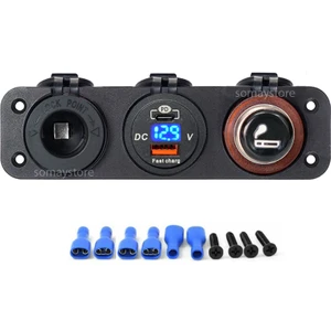 Marin Şarj + Voltmetreli Usb Type-C + Çakmak Soketi 12-24V