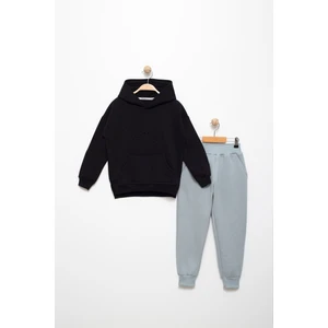 Erkek Çocuk 6-7-8-9 Yaş Pamuklu Şardonlu 3 Ip Sweatshirt Jogger Takım Jump Kabartma Baskılı