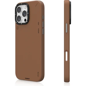 iPhone 15 Pro Max Kılıf Magsafe Uyumlu Basit Mat Deri Desen Tech Fashion Serisi Kahverengi