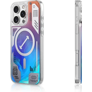 iPhone 16 Pro Kılıf Magsafe Özellikli Parlak Kumlu Sıvılı Tasarımlı Galaxy Fantasy Serisi Kapak Mavi