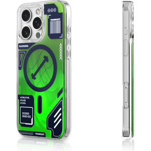 iPhone 16 Pro Max Kılıf Magsafe Özellikli Parlak Kumlu Sıvılı Tasarımlı Galaxy Fantasy Serisi Yeşil