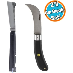 Aşı Bıçağı Bıçak Çakı Profesyonel Çelik Eğri Uçlu Bağ Ağaç Budama Plastik Saplı Aşı Çakısı 2'li Set