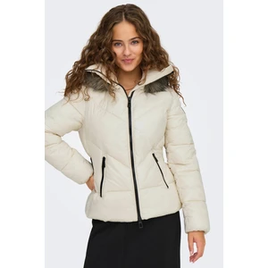 Kadın Onlfever Kapüşonu Kürklü Puffer Mont 15322003 Ekru