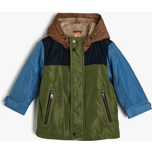 Kapşonlu Cepli Peluş Detaylı Mont