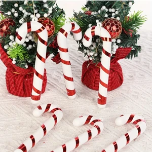 Kırmızı Şeritli Beyaz Plastik Baston Şeker Kamışı 7 cm 6'lı Yılbaşı Ağaç Çam Ağacına Asılan Süs
