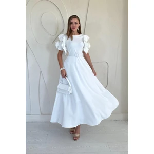 Kolları Volanlı Kemerli Elbise