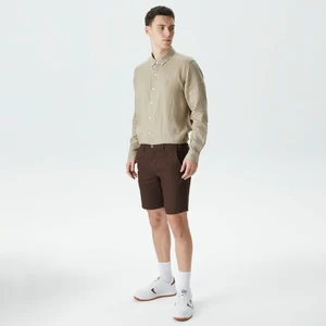 Erkek Kahverengi Slim Fit Keten Bermuda