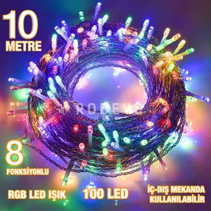 10 Metre 100 Ledli Fişli LED Işık RGB Karışık Renk Yılbaşı Led Işık Dekor Lambası Yılbaşı Ağacı Işığı Organizasyon LED Işık
