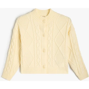 Basic Hırka Dokulu Uzun Kollu Bisiklet Yaka Düğmeli