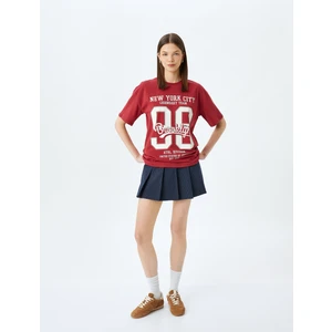Kolej Baskılı Bisiklet Yaka Kısa Kollu Rahat Kalıp T-Shirt