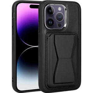 Apple iPhone 14 Pro Kılıf Kartlıklı Standlı ​pu Deri Memo Kapak-Siyah