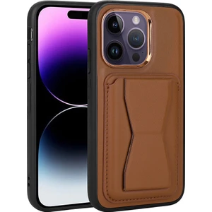 Apple iPhone 14 Pro Kılıf Kartlıklı Standlı ​pu Deri Memo Kapak-Kahverengi