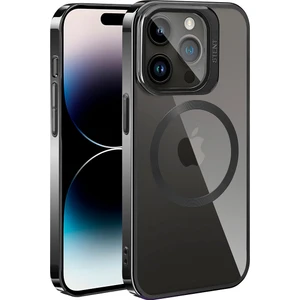 Apple iPhone 14 Pro Max Kılıf Magsafe Wireless Şarj Özellikli Standlı Klon Kapak-Siyah