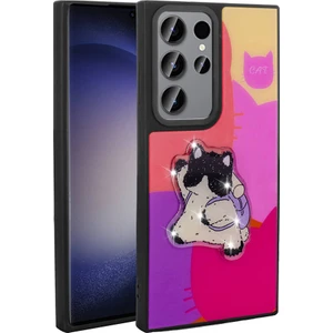 ZORE Galaxy S23 Ultra Kılıf Parlayan Kabartmalı Ikonik Figürlü Amas Silikon Kapak-Mor