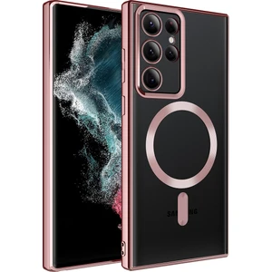 ZORE Galaxy S22 Ultra Kılıf Magsafe Wireless Şarj Özellikli Setro Silikon-Rose Gold